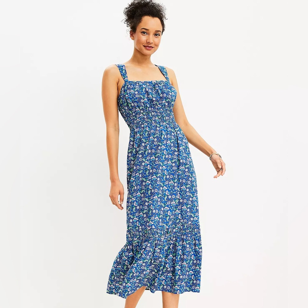 LOFT - Floral Shirred Flounce Maxi Dress